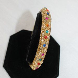 Multi-Colored Gemstone Bracelet Bangle Brass European Design Gold Color Vintage